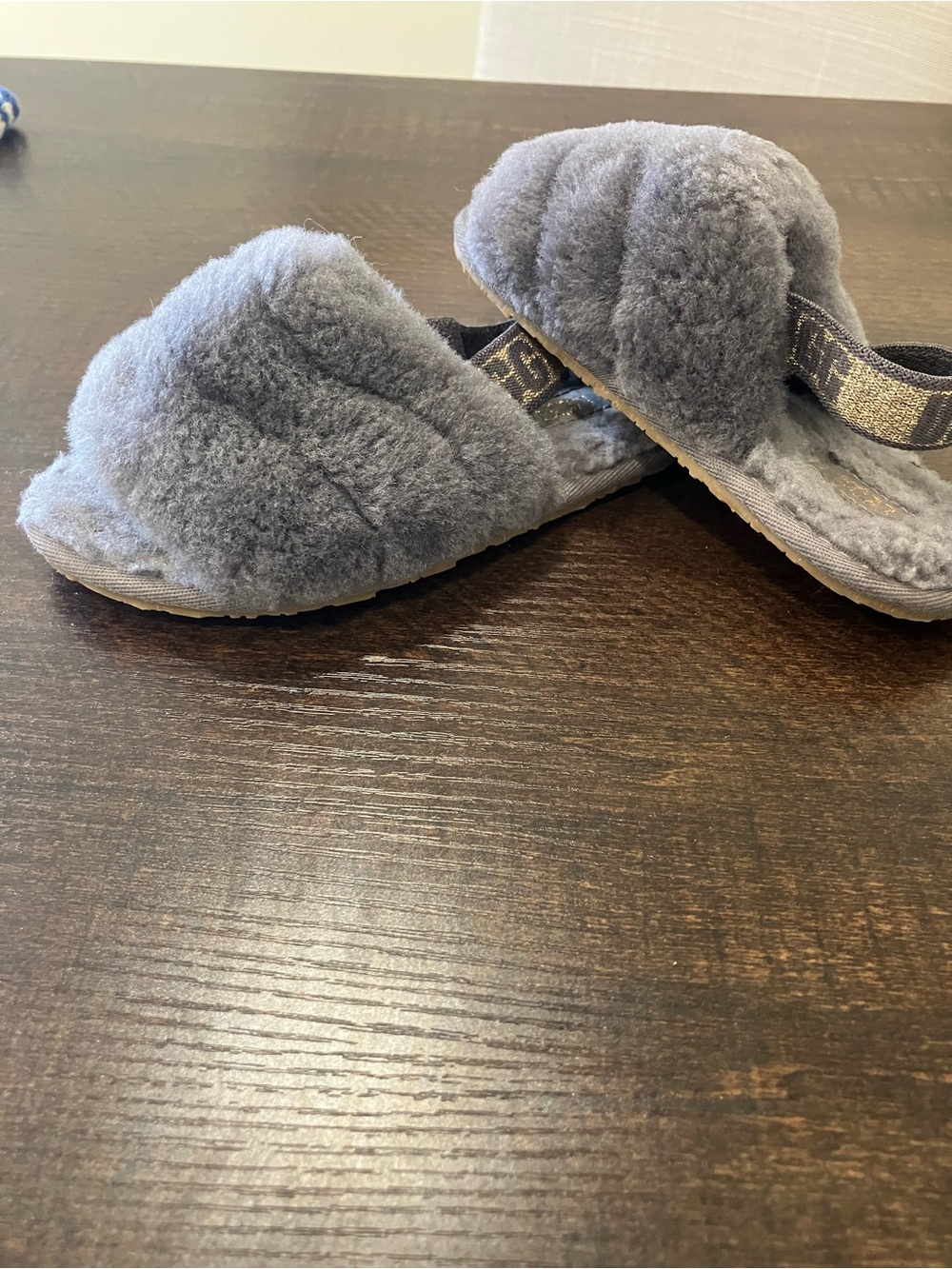 Plush Grey Fuzzy kids UGG Slide Slippers